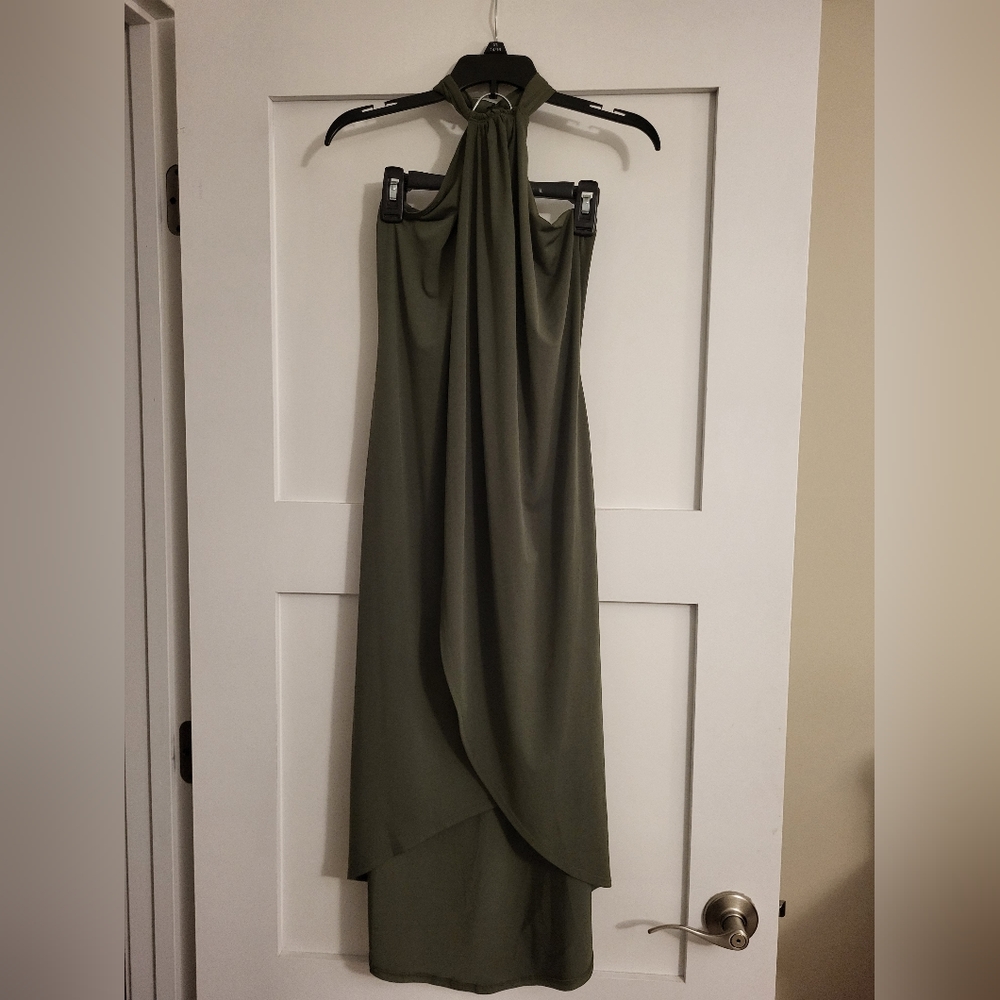 Olive green halter high/low dress